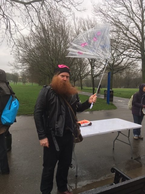 Picketer with semi-intact umbrella