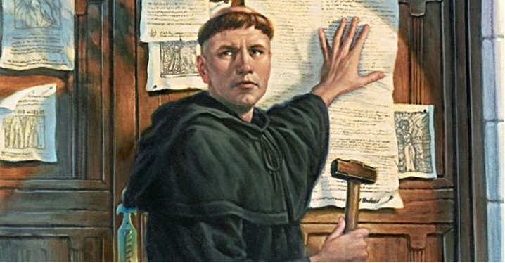 imagined image of Martin Luther nailing 10 theses
